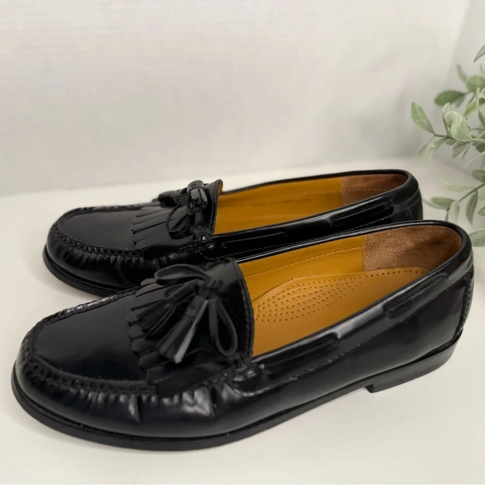 Cole Haan Pinch Tassel Classic Black Leather Dress Loafers Size 10D Preppy Lux